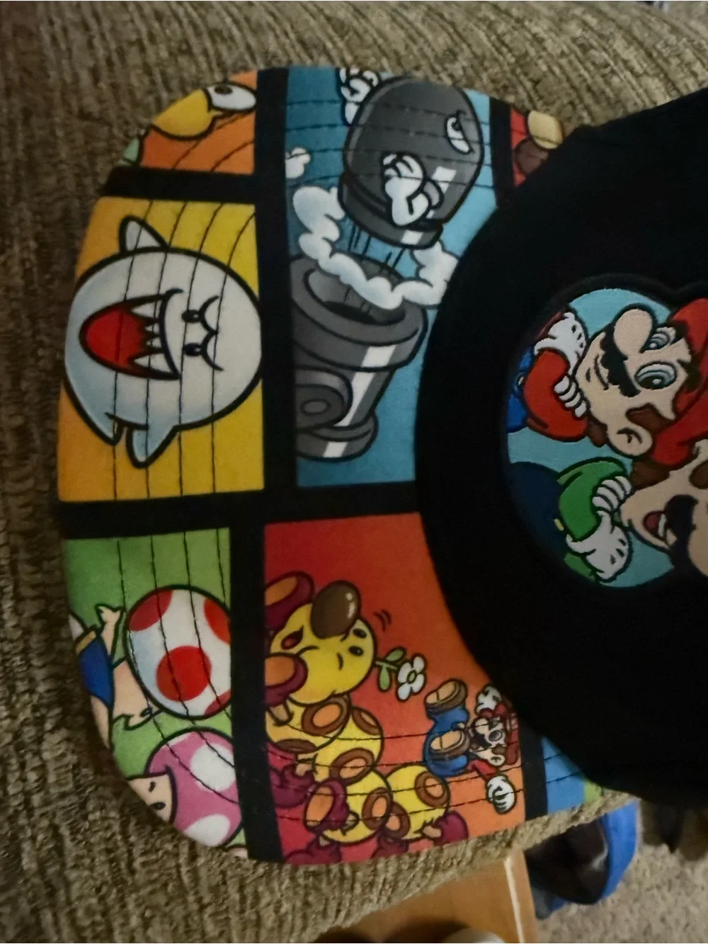 Kids Black Super Mario Snapback Hat‎ with Colorful Brim